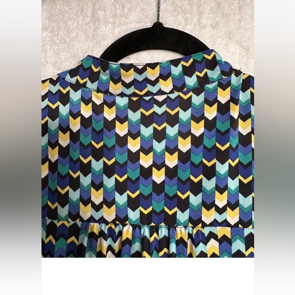 tacera women green Zig Zag Print button up shirt dress size L - Picture 11 of 16